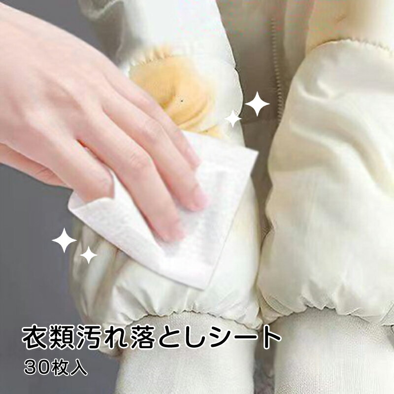 衣類用 汚れ落とし ウェットシート 30枚入 個包装 携帯用 使い捨て シミ抜き 水性/油汚れ 繊維を傷めな..