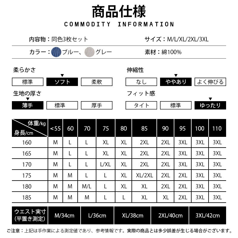 メンズ トランクス 綿100％ 下着 3枚セット 男性 パンツ 前開き ゆったり 大きいサ...