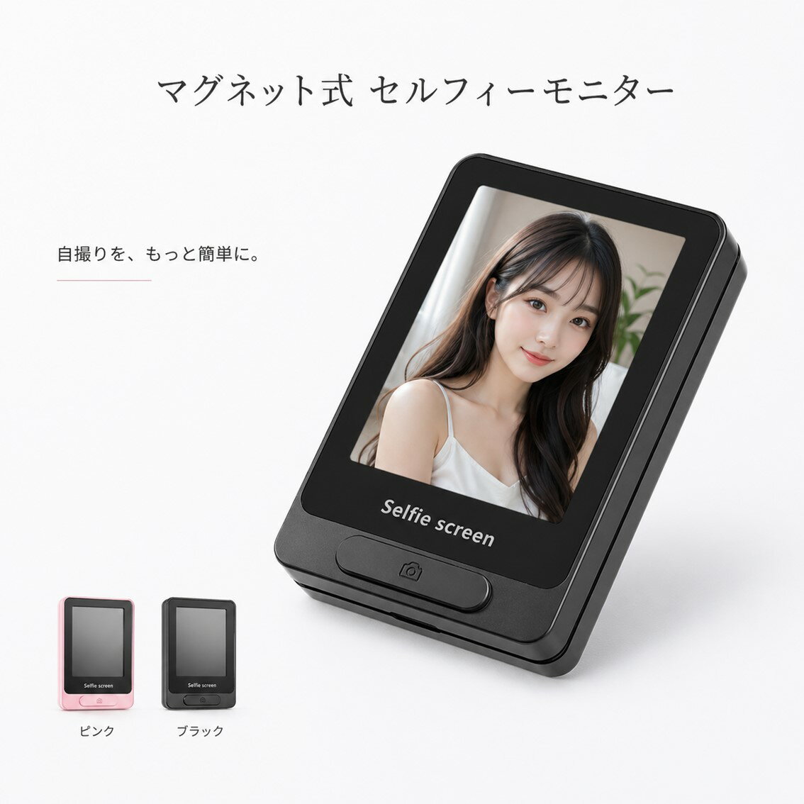 Rakuten - 自撮りモニター スマホ 外カメラ セルフィー MagSafe対応 ミラーリング 反転 iPhone対応 Android対応 軽量 ワイヤレス Vlog 動画 ライブ配信 撮影用 マグネット