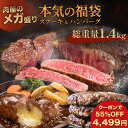 【 55％OFFクーポンで4,499円!! 】 福袋 2024 食品 【 送料無料 】[ 大人気！ 4月24日発送！] 福袋 2023 ステーキ & ハンバーグ 2種 1.4kg ! はしっこ 訳あり3種 在庫処分 食品 牛肉 豚肉 肉 訳あり 訳アリ 大容量 お取り寄せ グルメ 実用的 1kg 以上 肉 ギフト 1