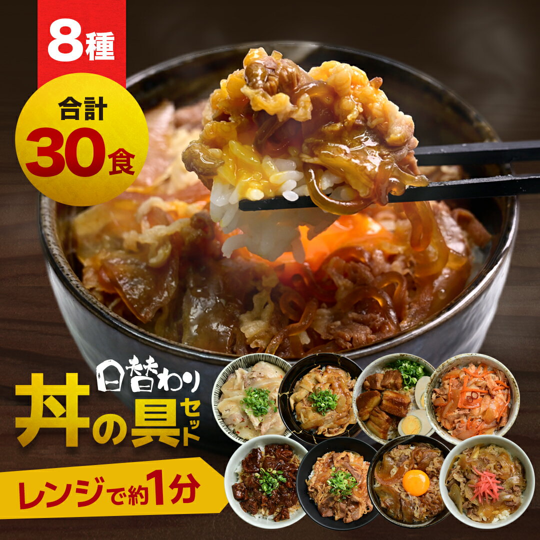 丼の具 8種類 合計30食セット 牛丼・角煮・カルビ・生姜焼き・豚キムチ 等 お肉屋が作った味【豚塩カルビ・豚角煮・牛すじ煮込み・牛カルビ・豚生姜焼き・豚キムチ・牛すき焼き・牛丼】 冷凍食…