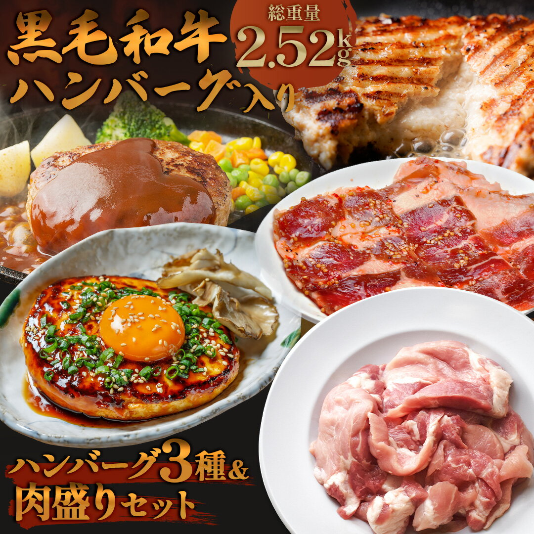 【 50％OFFクーポンで4,999円！】 [ 9月22日から順次発送！ ] メガ盛り 福袋 ハンバーグ 3種 & 肉盛りセット たっぷり 2.52kg 黒毛和牛 ハンバーグ 入り【 訳あり 送料無料 】はしっこ 訳あり お肉 食品 牛肉 豚肉 鶏肉 カルビ デミグラス ハンバーグのサムネイル
