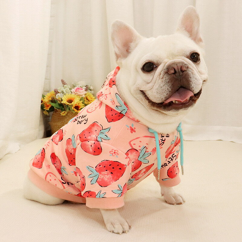 Rakuten - 犬服　ペット服　ドッグウェア　いちご柄　パーカー　春服　夏服　伸縮性　可愛い　SーXXLサイズ　小型犬　中型犬　全犬種