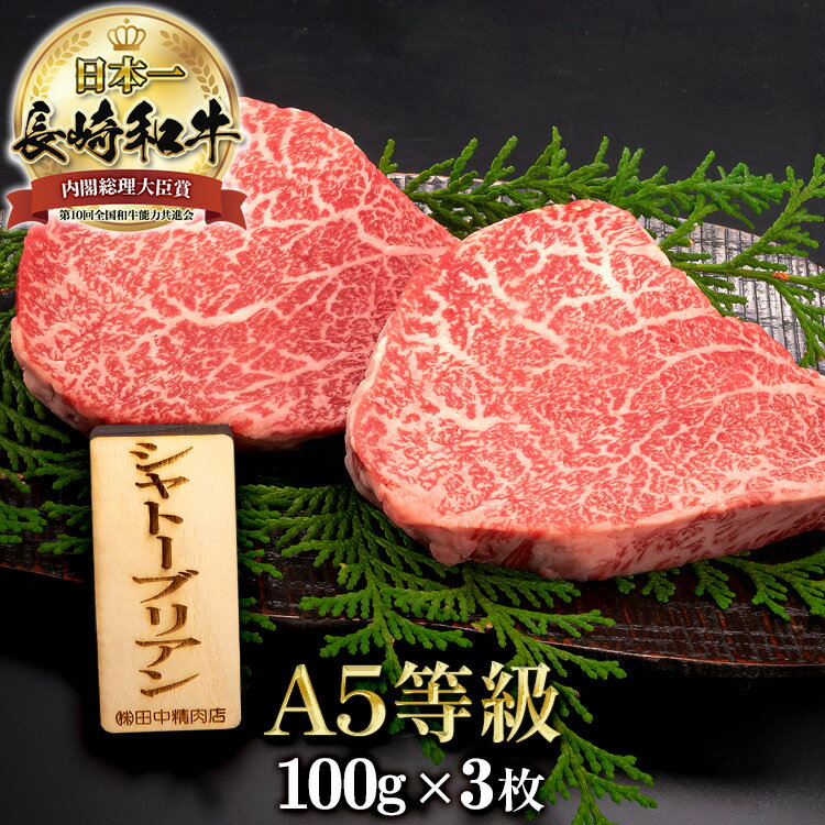 楽天長崎和牛通販　田中精肉店＼MAX30％OFFクーポン対象！20日まで！／シャトーブリアン 長崎和牛 A5 ステーキ 3枚 長崎県産 各約100g 肉 牛ヒレ肉 ギフト 牛ヒレ ステーキ肉 高級 ヒレステーキ 国産和牛 国産 誕生日 お祝い 記念日 贈答用 希少部位 最高ランク 牛肉