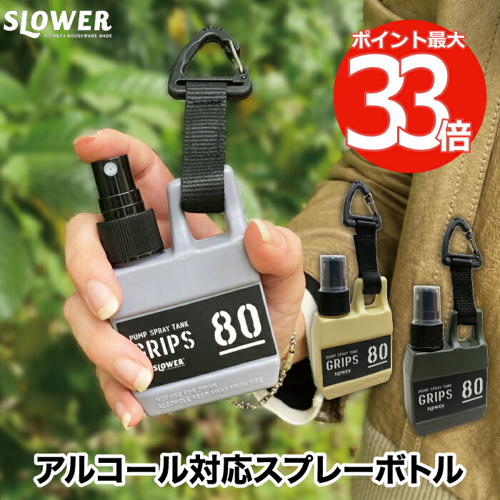 slower ポンプスプレータンク グリップス 80ml アルコール対応 Grips 携帯用スプレー カラビナ ストラップ付き 消毒液 香水 アルコール 容器 遮光 キャップホルダー 詰め替え容器 スプレー容器 霧吹き かわいい アウトドア おしゃれ アルコール ユニセックス 男前