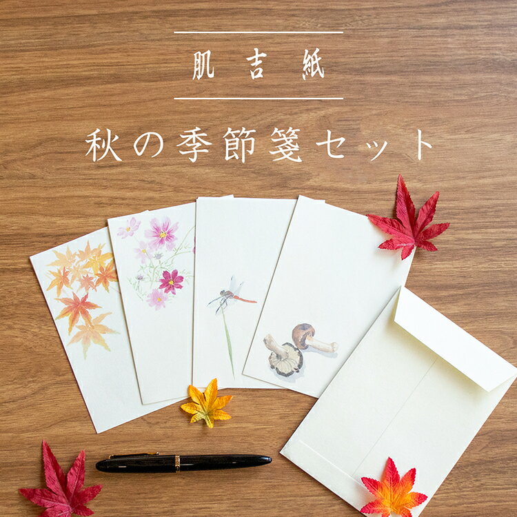 レターセット 和紙 手紙 秋桜 赤とんぼ 紅葉 しいたけ 無地 秋|肌吉紙 秋の季節箋セット 便箋15枚 封筒4枚