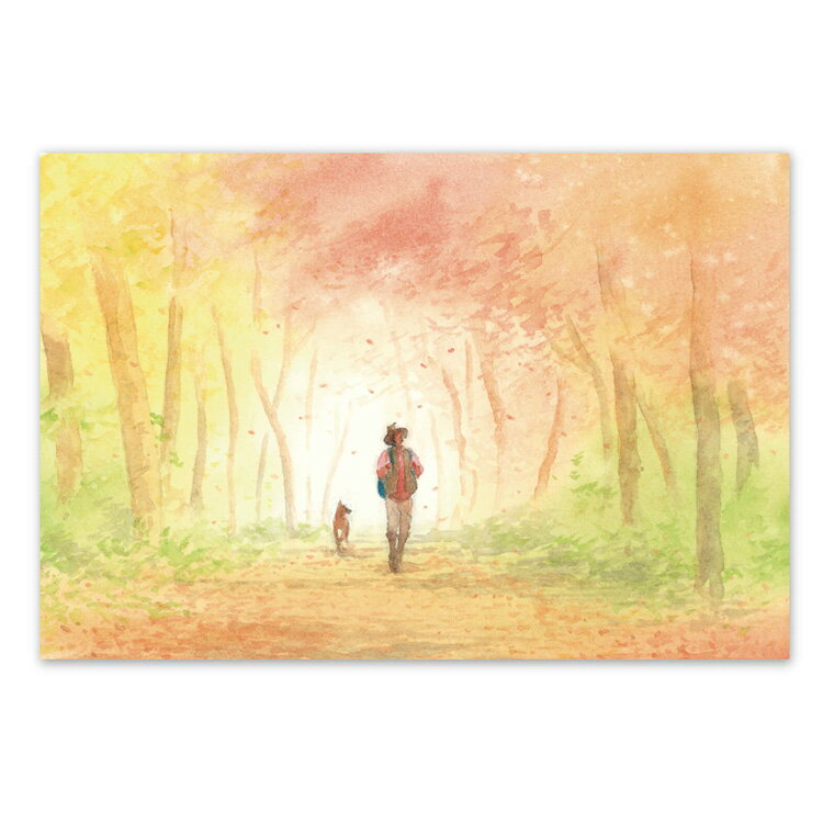 絵葉書 紅葉 はがき 絵手紙 和紙 ポストカード もみじ 紅葉狩り 行楽 イラスト キャンプ ハイキング 登山 仲間 手紙|季節の絵はがき［秋］紅葉散策のサムネイル