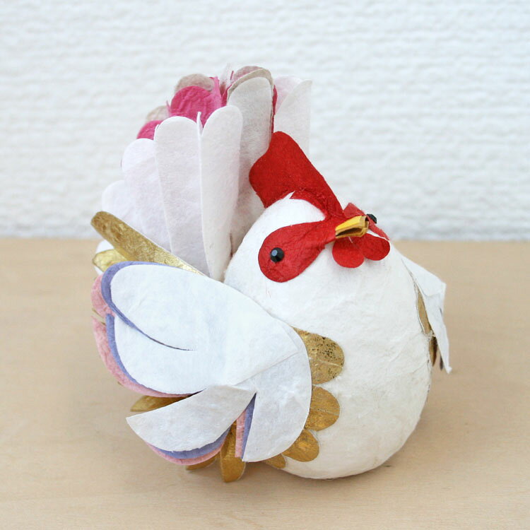 にわとり 置物 鶏 和紙 干支飾り 酉年 ニワトリ ハンドメイド 手作り クラフト かわいい|お正月飾り 吉祥酉 [2]