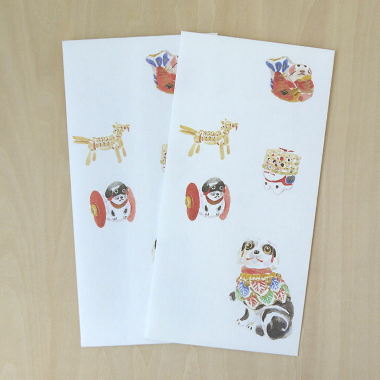 和紙のお年玉袋 犬 ご祝儀袋 お祝い袋 玩具尽くし 戌 2枚入