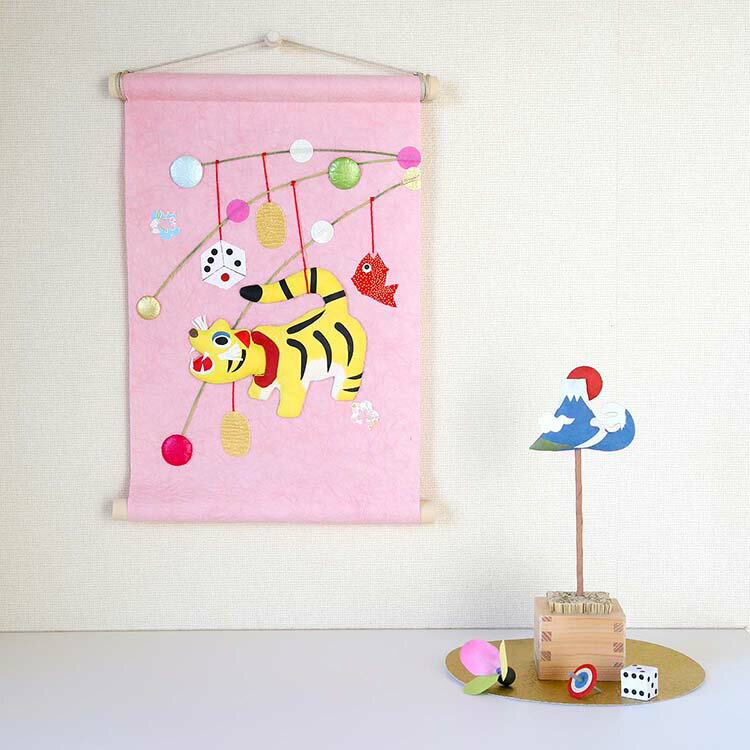 【1個までポスト投函可】ミニ タペストリー 首ふり虎 端午の節句 和紙 お祝い 干支 飾り 縁起物 お祝い 初節句 寅年 ギフト かわいい|季題掛け軸 干支 寅