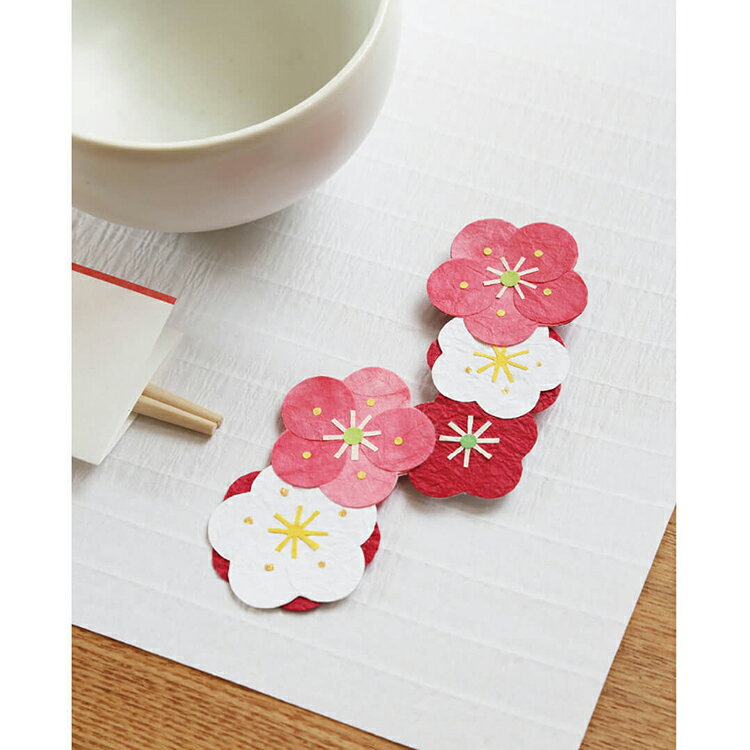 しおり ブックマーク オーナメント 栞 和紙 日本製 ペーパータグ 花 フラワー 紅白 うめ 本 読書 bookmark かわいい プチギフト|季節のオーナメン...