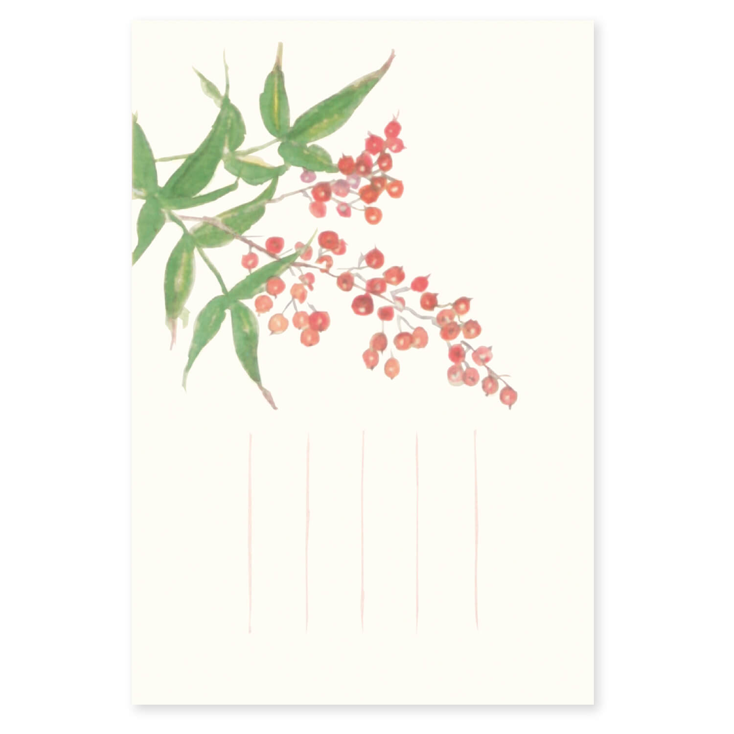 絵葉書 はがき 南天 和紙 お礼状 寒中御見舞い 挨拶状 年賀状 送り状 メッセージカード ポストカード 手紙 縁起物|季節の絵はがき［冬］南天のサムネイル