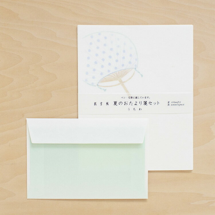 レターセット 和紙 便箋と封筒のセット 夏 うちわ 団扇 挨拶状 お礼状 手紙 お便り|肌吉紙 夏のおたより箋セット うちわ