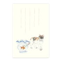 絵葉書 はがき 和紙 金魚 三毛猫 ねこ ネコ イラスト ポストカード 手紙 暑中御見舞い 残暑御見舞い ギフト お中元 お礼状 送り状 季節の絵はがき［夏］猫と金魚鉢