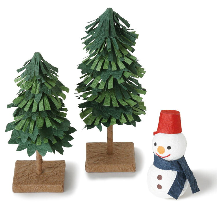 クリスマスツリー 雪だるま ミニ 置物 装飾 置き物 tree 綿 星 snowman スノーマン 玄関飾り オブジェ かわいい 和紙が彩る |もみの木と雪だるま 3点セット