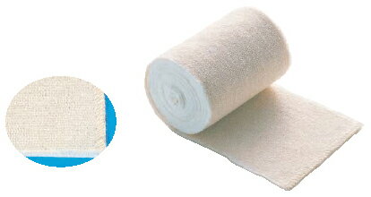 特長 純綿の強撚糸を、特殊な織り方で伸縮するよう造られた厚手の弾力ホータイです。 生地が厚いので、しっかり固定できます。 ラテックスフリーなので、ラテックスアレルギーの心配がありません。 仕様 サイズ：10cm×4.5m 入数：10巻入 ※メーカー：川本産業株式会社　