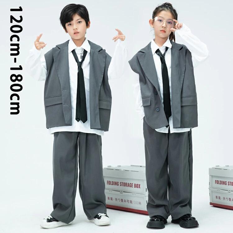 【ブラックフライデーP5倍】 子供ダンス衣装　スーツヒップホップジャズダンスウェア　ジレベスト　長..