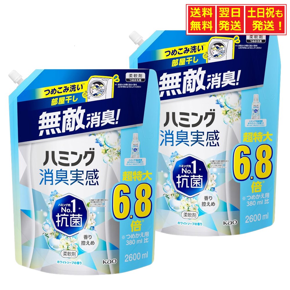 【11/29～12/1限定★当店ポイント5倍】ケース販売 ハミング消臭実感 大容量 柔軟剤 ホワイトソープの香り つめかえ用 超特大 6.8倍 2600ml×2