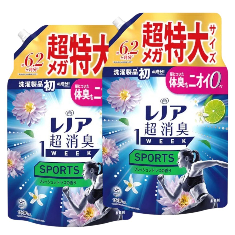 【スーパーSALE限定★当店ポイント10倍】 レノア 超消臭1WEEK 柔軟剤 SPORTS フレッシュシトラスの香り 詰め替え 約6.2ヶ月分 1900ml×2袋 大容量