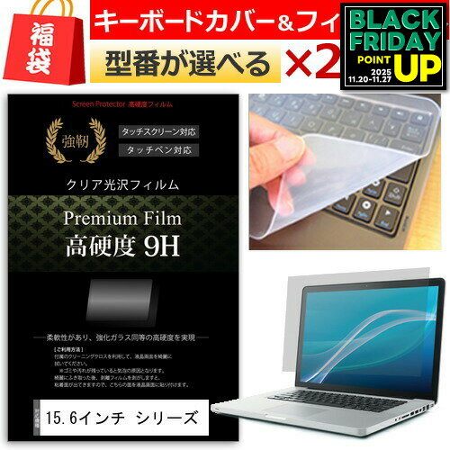 福袋 液晶フィルムとキーカバーセットを2組 15.6インチワイド ノートパソコン用 強化 ガラスフィルム同..