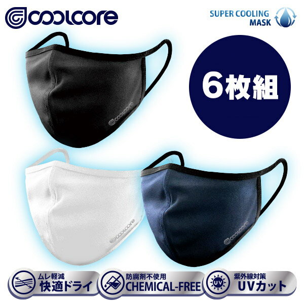 クールコア 冷感メカニズムマスク＜3色6枚組＞（14x17x7cm）coolcore COOLING MASK クールコアマスク スポーツマスク 洗える