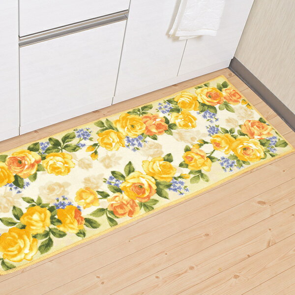 吸水速乾・抗菌防臭キッチンマット＜60×300cm｜イエロー/ピンク＞