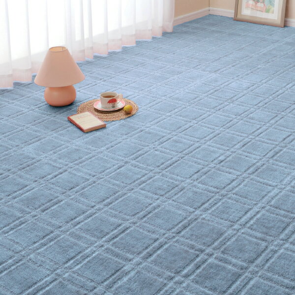 Rakuten - チェック柄抗菌機能カーペット＜江戸間6帖用 261×352cm｜グレージュ/ブルー＞
