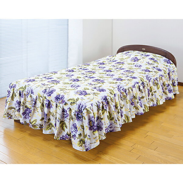 花柄ベッドカバーローズガーデン＜パープル レッド｜シングル 100×220cm セミダブル 120×220cm ダブル ..