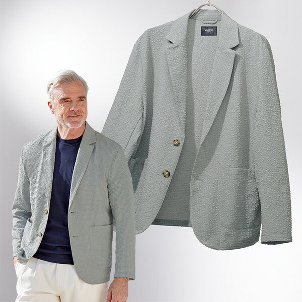 さっと羽織ればクールに決まる！ふわっと軽い涼感ジャケット！さっと羽織ればクールに決まる！ふわっと軽いサッカーメッシュの涼感ジャケット！軽くて涼感があり、通気性に優れた素材で快適性とデザイン性を備えた多機能ジャケット。端正なジャケットスタイルを軽快に。涼やかなサッカーメッシュ素材。●長袖スペック【サイズ(約)】胸囲(適応)、肩幅、着丈、袖丈＜M＞100(88〜96)cm、45cm、66cm、59cm＜L＞106(96〜104)cm、47cm、68cm、60cm＜LL＞112(104〜112)cm、49cm、70cm、61cm■ポリエステル100％◆両脇ポケット付、裾スリットなし◆中国製送料660円（通常）注意事項32126