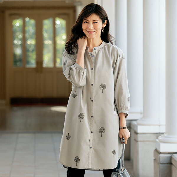 刺しゅう使い綿ロングブラウスワンピース＜M L LL＞