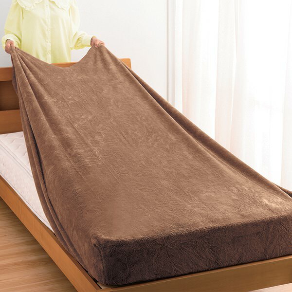 グーンと伸びるぴったりフィットあったかシーツ＜ブラウン ローズ ベージュ｜セミシングル〜シングル1..