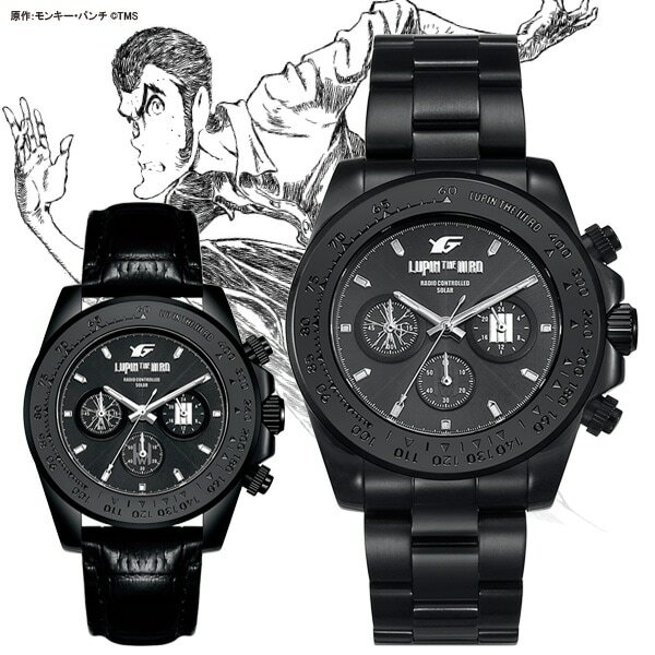 LUPIN THE IIIRD×フルトン 電波ソーラークロノグラフ ルパン三世 腕時計 電波時計 クロコ型押しレザー..