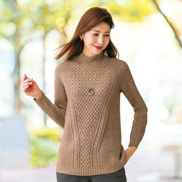 ウール混ハイネックセーター＜杢ベージュ レンガ 杢グレー｜M L LL＞