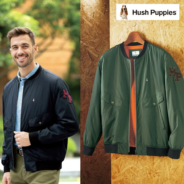 ハッシュパピー 着心地快適ステッチワークブルゾン＜ネイビー オリーブ｜S M L LL XXL＞