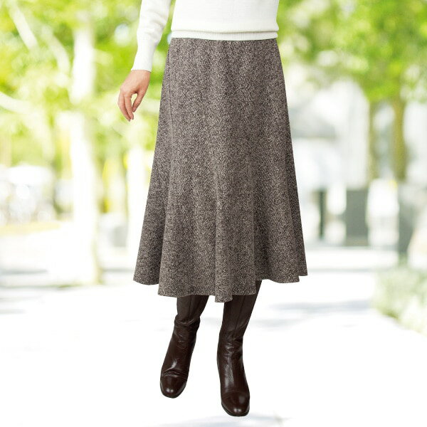斜め切替セミフレアースカート＜ブラウン系 ブラック系｜M L LL 3L＞