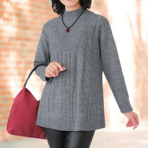 ミックス編みチュニック＜グレー系 ベージュ カーキ｜M～L LL～3L＞