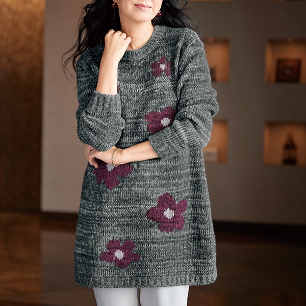 杢調かすり糸ニットチュニック＜M L LL＞