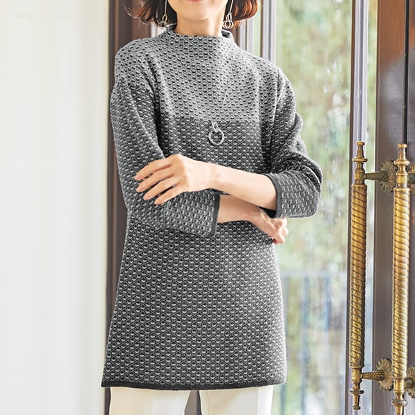 ジャカード配色切替ニットチュニック＜M L LL＞