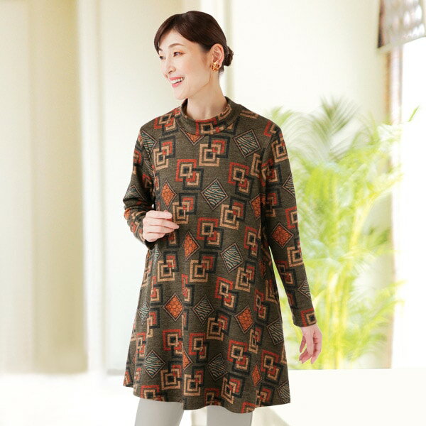 裏起毛幾何柄ゆったりチュニック＜M～L LL～3L＞