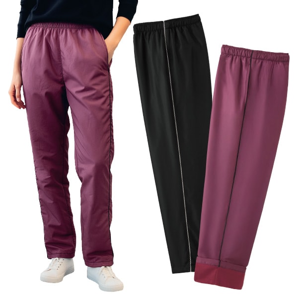 ぽかぽか裏フリースパンツ＜黒 エンジ｜M L LL＞