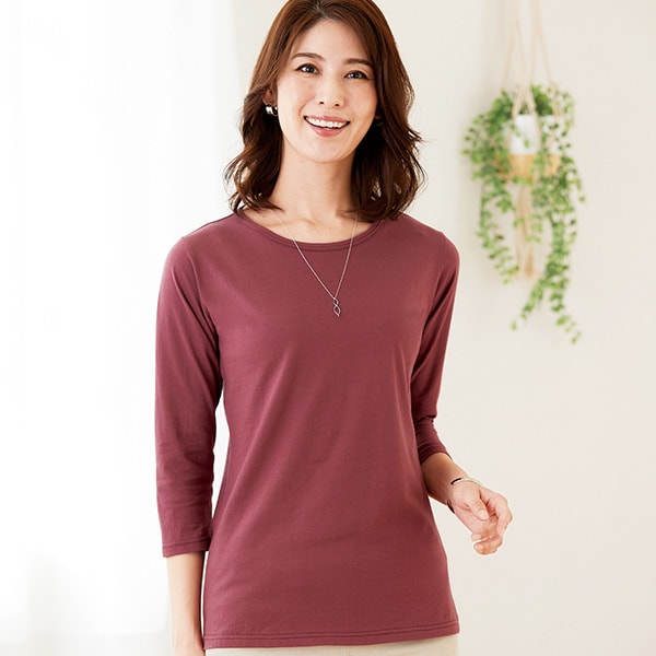 ベーシックな七分袖Tシャツ＜ブラック イエローカーキ ダークローズ ラズベリー ディープグリーン オフホワイト ターコイズ パウダーブルー アプリコット｜M L LL 3L＞