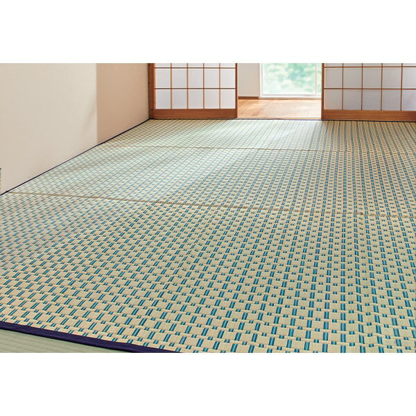 Rakuten - 掛川織い草上敷き＜ブルー ベージュ｜江戸間2帖用174×174cm 本間8帖用382×382cm 江戸間3帖用174×261cm 江戸間4.5帖用261×261cm 江戸間6帖用261×352cm 江戸間8帖用348×352cm 本間2帖用191×191cm 本間3帖用191×286cm 本間4.5帖用286×286cm 本間6帖用286×382cm＞