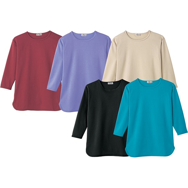 Rakuten - セレブコットン七分袖Tシャツ＜ローズ ターコイズ ベージュ ブラック ラベンダー｜M L LL＞