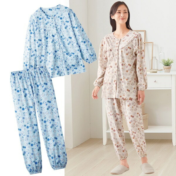 Rakuten - 綿100着替え楽らくゆったりパジャマ＜ピンク系 ブルー系｜M L〜LL 3L〜4L＞