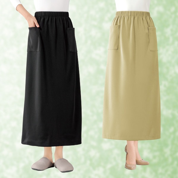 Rakuten - のびのびはっ水ロングスカート＜ブラック ベージュ｜M〜L LL〜3L＞
