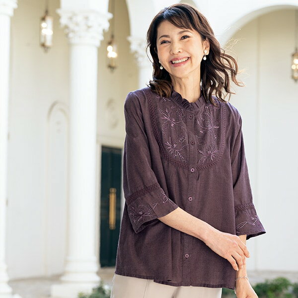 Rakuten - ミックス調綿混刺しゅうブラウス＜M L LL＞