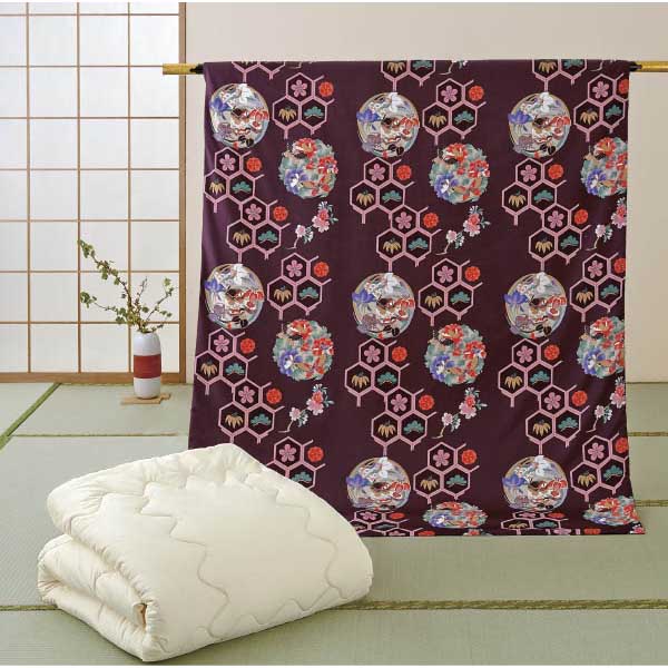 能楽柄カバー付タナテックス加工人工羽毛掛け布団セット＜ダブル＞【タイムセール】【送料無料】