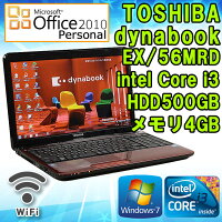 MicrosoftOffice2010付き【中古】ノートパソコン東芝(TOSHIBA)dynabookEX/56MRDレッドWindows715.6インチ(1366×768)Corei3M3502.26GHzメモリ4GBHDD500GB無線LAN内蔵DVDマルチドライブテンキー付