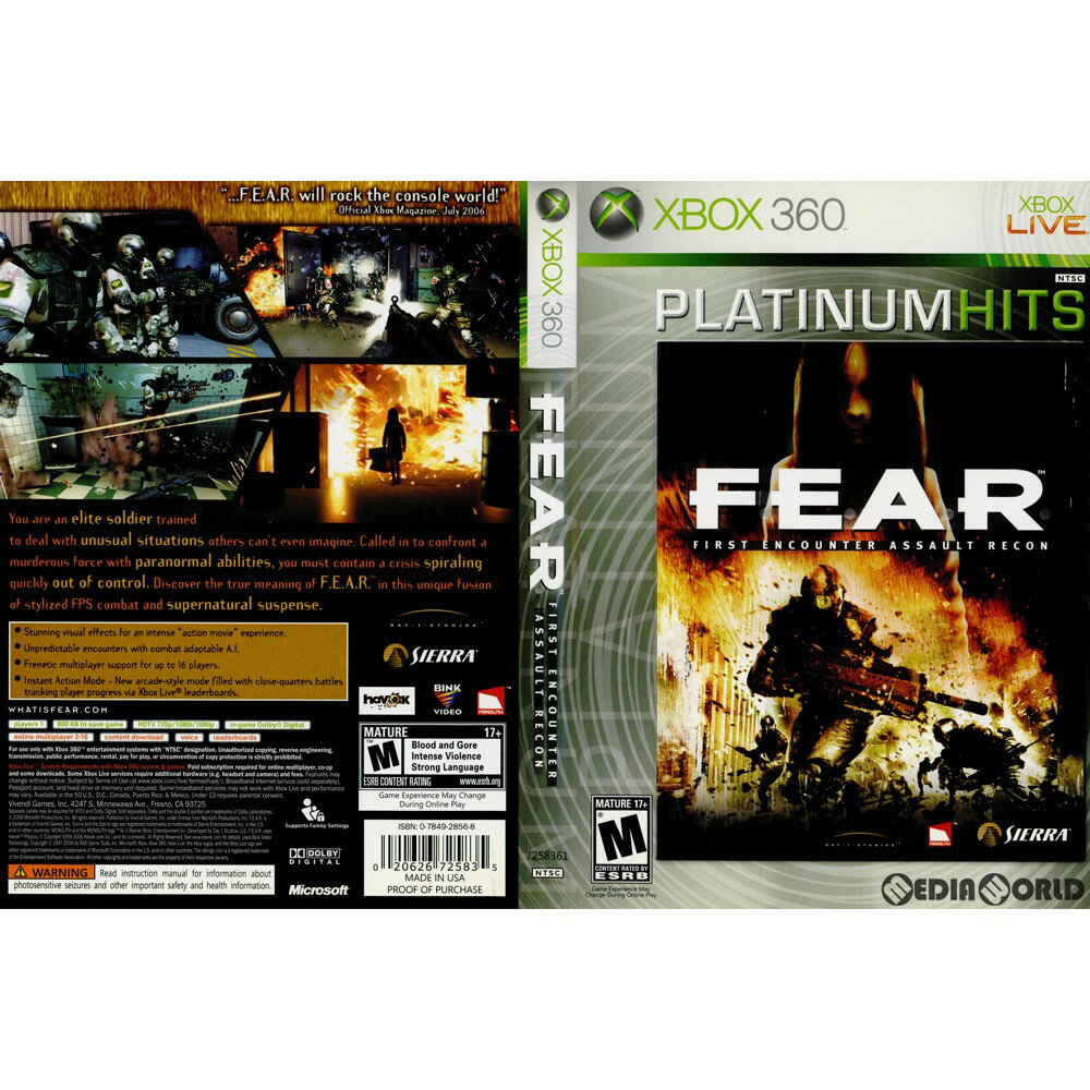 【中古】[Xbox360]F.E.A.R.: First Encounter Assault Recon Platinum Hits(フィアー:ファースト エンカウンター アサルト リコン) 北米版(7258361)(20071231)