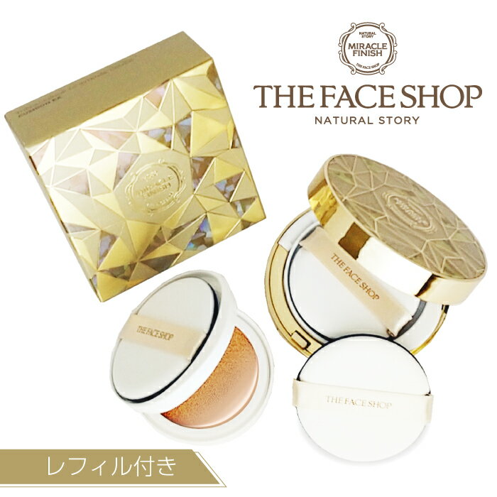 【訳あり】THE FACE SHOP ザ フェイスショップ "CCインテンスカバークッションEX SPF50+PA+++" 〈ゴールド〉本体＋レフィル+専用パフのセット カバー力抜群のクッションファンデでツヤ肌美人！のサムネイル
